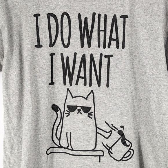 I Do What I Want Cat Shirt Mens Large Graphic Tee Funny Humor DOM Gray Cotton - Picture 2 of 4
